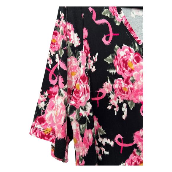 Torrid Super Soft Top Size 1X Black Floral Breast Cancer Ribbon Favorite Tunic - Picture 2 of 12